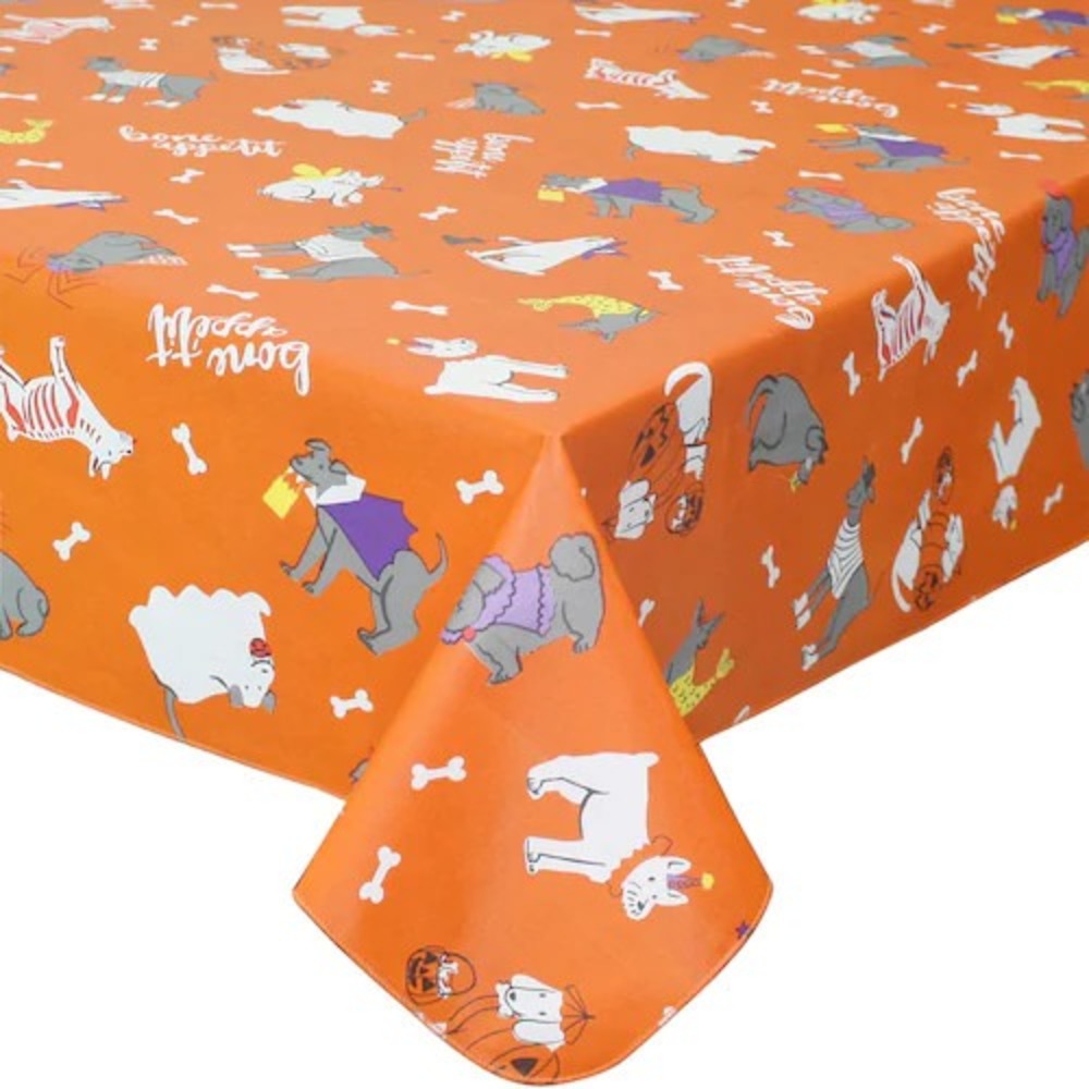 Halloween Vinyl Tablecloth Dogs in Costumes Orange 70" ROUND New in Package‎